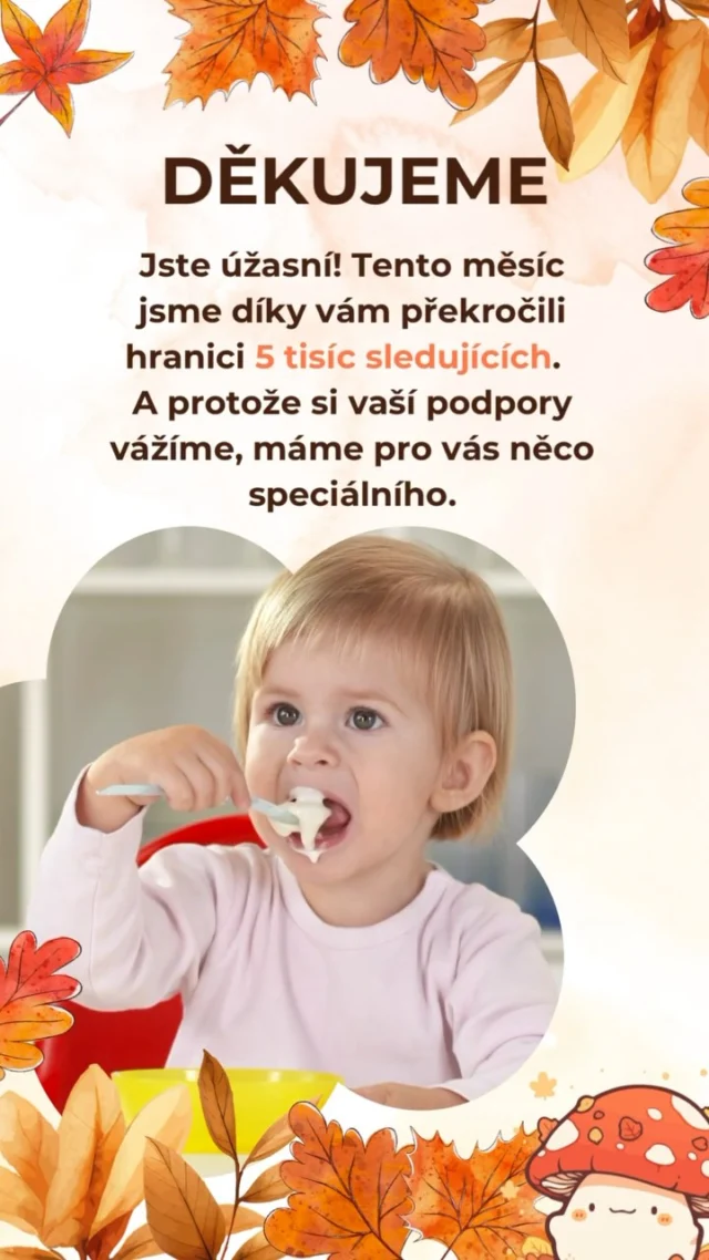 Děkujeme vám🙏🏻 Jste úžasní!💛 Tento měsíc jsme díky vám překročili hranici 5 tisíc sledujících🌟 A protože si vaší podpory vážíme, máme pro vás něco speciálního🎁😁

Jako poděkování pro vás, kteří s námi tvoříte naši komunitu👥, jsme připravili speciální nabídku: kód na 15% zvýhodněný bonus na naše balíčky a programy!🎉Ale pozor, platí jen do pondělí 2.12.🤫

Objevte novou inspiraci, užitečné tipy a odpovědi na všechny otázky týkající se zdravého stravování dětí👶🏻🍽️Od narození až ke společnému rodinnému stolu.

🎁Nově máte možnost obdarovat vaše blízké dárkovým voucherem, i na ně se bonus vztahuje. 🤫A pššt, kód můžete využít i na balíčky a získat tak ještě lepší cenu.
Budeme rádi, když informaci nasdílíte dál🙏🏻

#skolapapani #rodiceavyziva #rodicovstvi #stravovani #detskastrava #detskavyziva #stravabatolat #batole #receptyprodeti #sleva